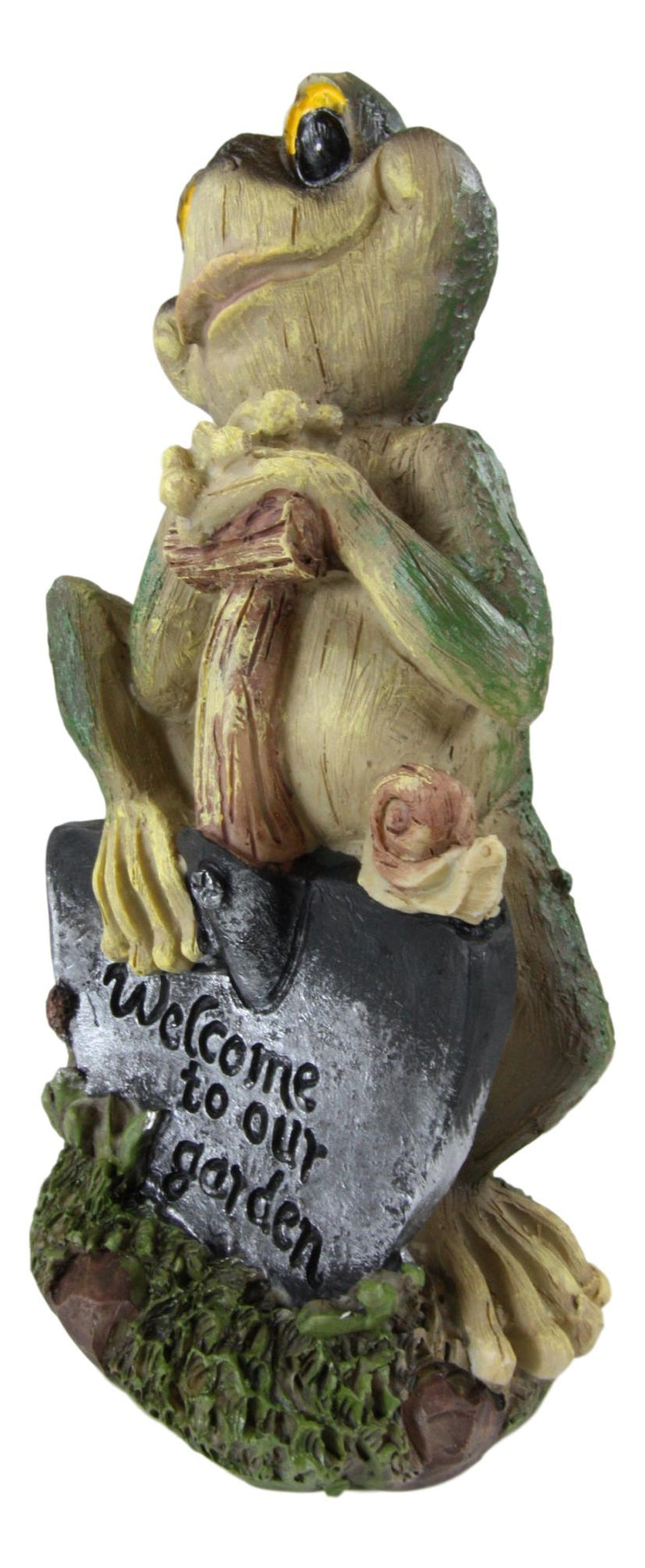 Ebros Whimsical Green Thumb Frog Toad Holding Welcome To Our Garden Shovel Figurine