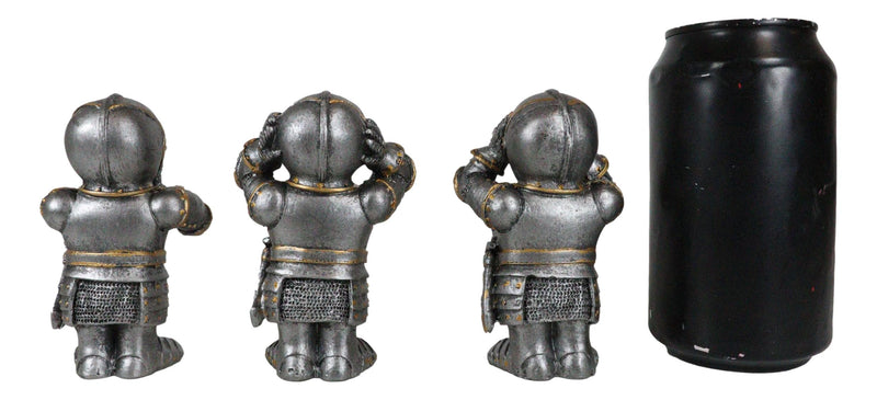 Ebros Gift Set of 3 Renaissance Medieval See Hear Speak No Evil Royal Knights Figurine 4" Tall Suit of Armor Dollhouse Miniature European Knights Sculpture Decor