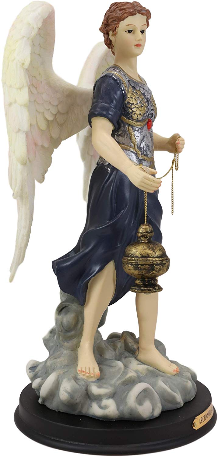Ebros Byzantine Colorful Archangel Sealtiel Statue with Brass Name Plate 12"H