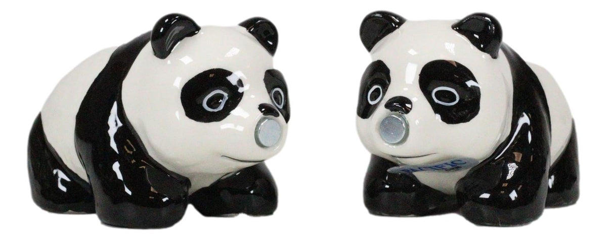Ceramic Kissing Giant Panda Bears Salt And Pepper Shakers Holder Figurine Set