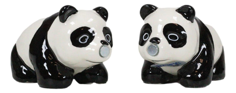 Ceramic Kissing Giant Panda Bears Salt And Pepper Shakers Holder Figurine Set