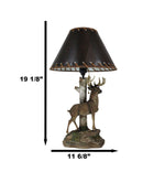 Rustic Country Grand Elk Stag Deer By Birch Tree Desktop Table Lamp With Shade