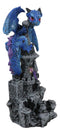 Small Blue Guardian Dragon Protecting Rhinestone Rock Crystal Castle Figurine