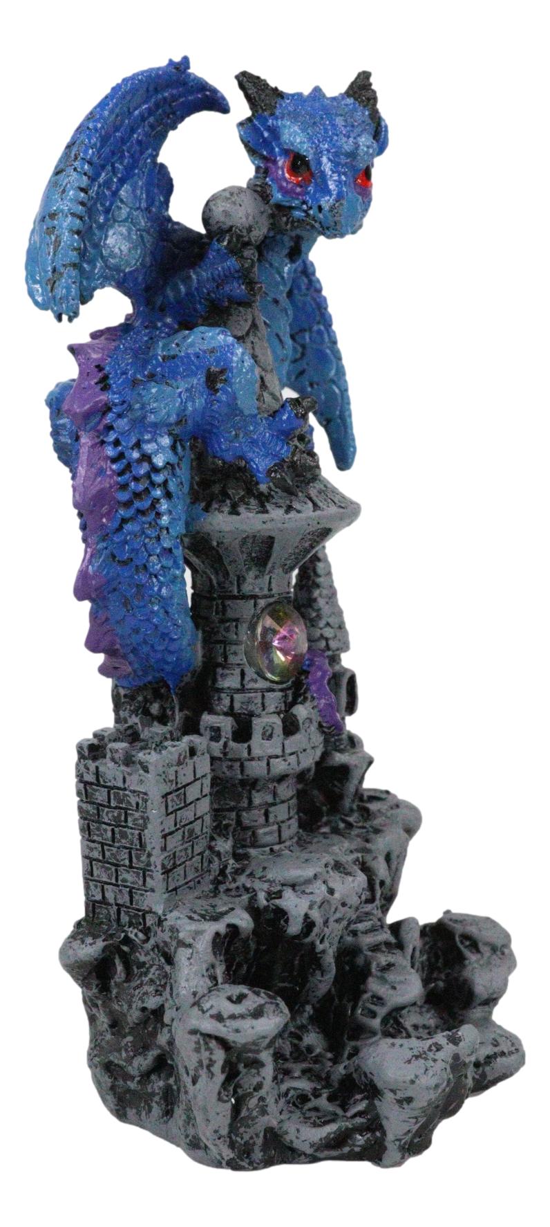 Small Blue Guardian Dragon Protecting Rhinestone Rock Crystal Castle Figurine