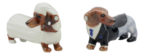 Lovely Wedding Bride and Groom Doxies Dachshunds Salt and Pepper Shaker Set