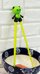 Green Love Panda Bear Reusable Training Chopsticks Set With Silicone Helper