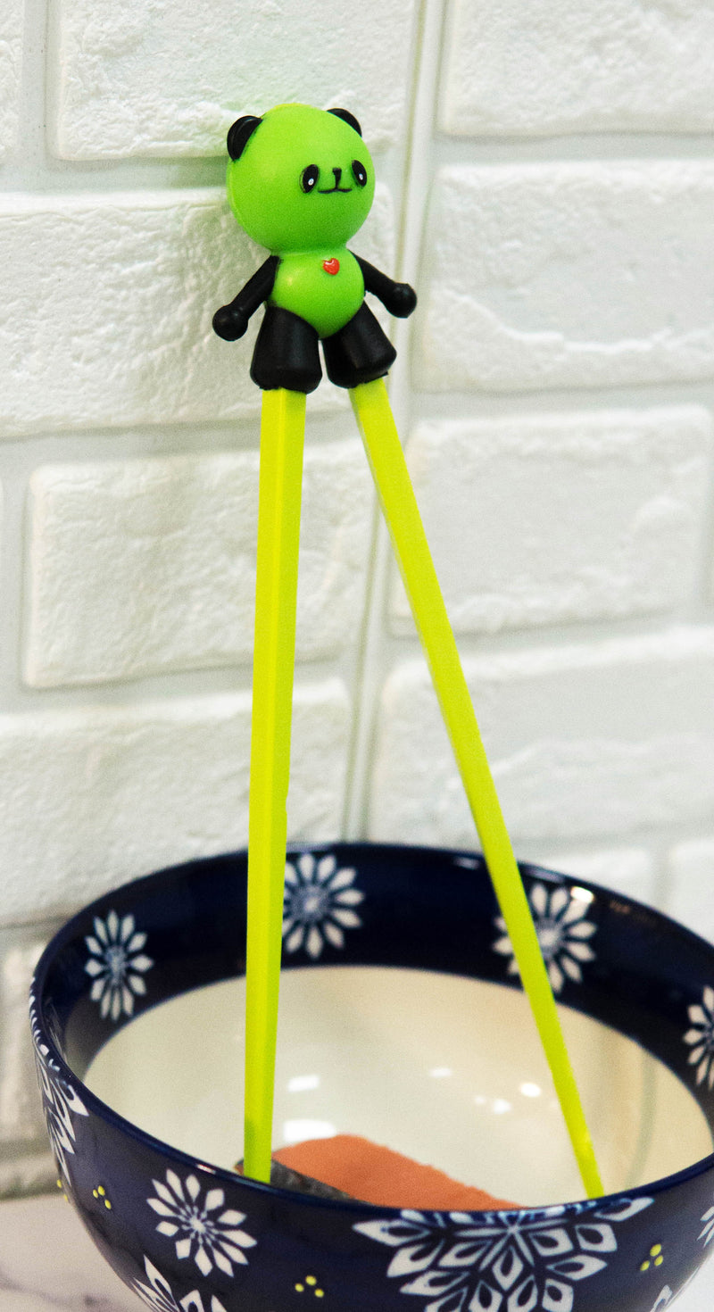 Green Love Panda Bear Reusable Training Chopsticks Set With Silicone Helper