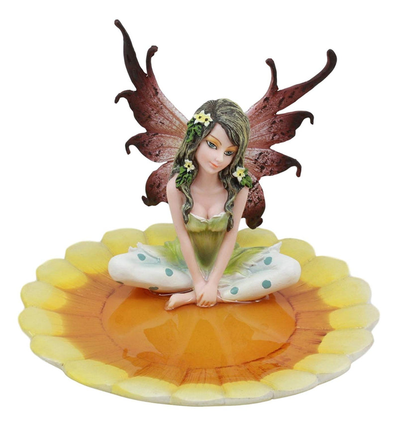 Ebros Sunflower Fairy Jewelry Dish Statue Forest Nymph Soap Dish Figurine 6" Long
