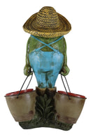 Green Thumb Frog Toad With Trowel and Fork Carrying Pails Planter Vase Statue