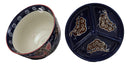 Ebros Japanese Dining Tempura Udon Noodles And Tentsuyu Dipping Sauce Large 6"D Bowl With Condiment Divider Lid And Built In Chopsticks Rest With Bamboo Chopsticks Set (Blue Japanese Stork)
