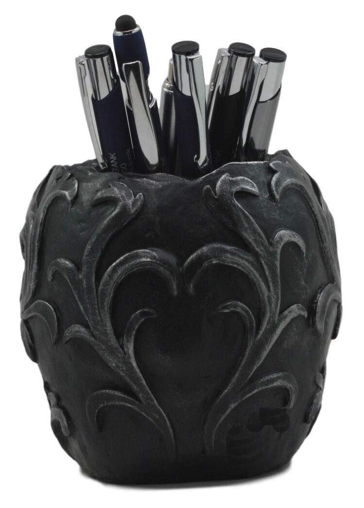 Ebros Gift Tribal Tattoo Floral Skull Pen Holder Figurine 5.75"L Office Decor