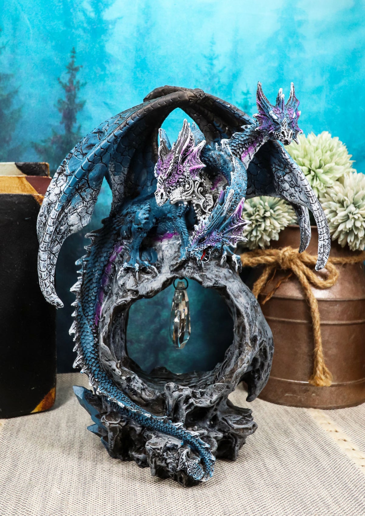 Ebros Gift 3 Headed Hydra Dragon Protecting Rune Crystal Decorative Figurine 9.75" Tall (Midnight Blue and Purple Drake) - Ebros Gift