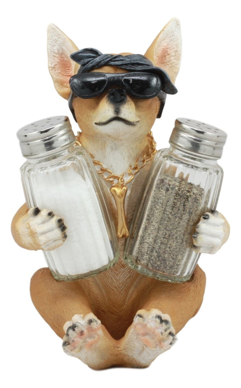 Ebros Gangster Cholo Chihuahua With Shades Salt And Pepper Shakers Holder Figurine Set 7" H