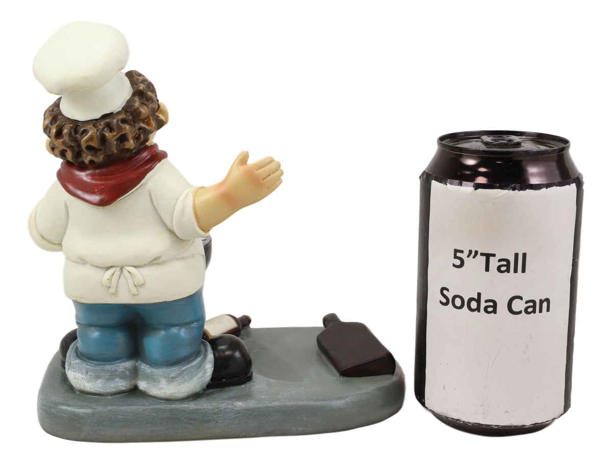 BBQ Pitmaster Grilling Chef Holding Sausage in A Fork Wine Bottle Holder Statue