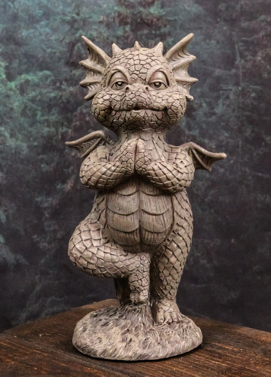 Small Baby Garden Dragon In Zero Gravity Yoga Balance Faux Stone Finish Statue - Ebros Gift