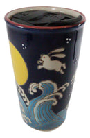 White Rabbits Jumping Over Moon Waves Ceramic Travel Mug Cup 12oz With Lid