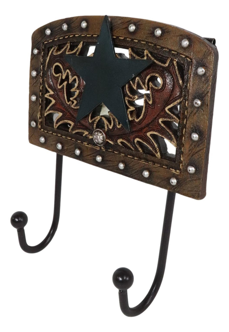 Rustic Western Lone Star Tooled Leather Bootcut Patterns 2-Peg Wall Hooks Decor