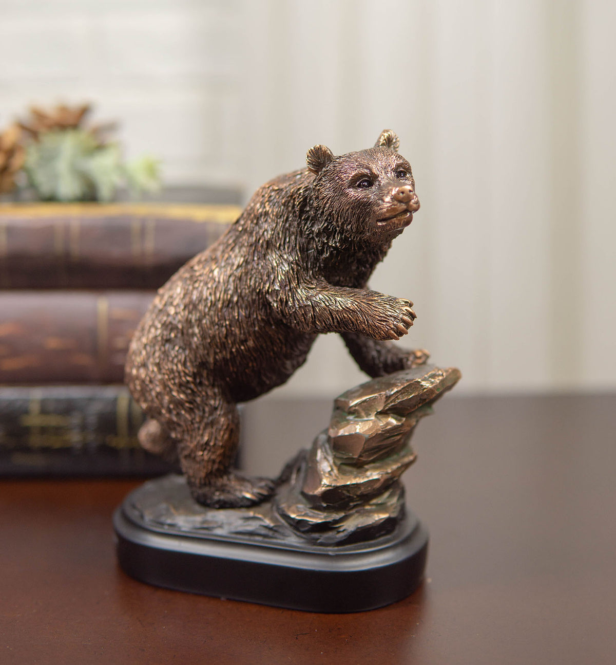 Grizzly Bear Climbing On River Rock Statue 6.25"Tall Bronze Electroplated Resin - Ebros Gift