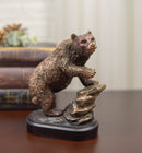 Grizzly Bear Climbing On River Rock Statue 6.25"Tall Bronze Electroplated Resin