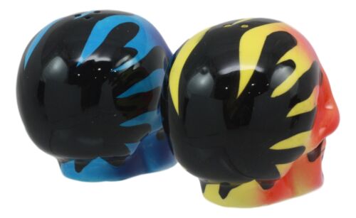 Hot Rod Flaming Inferno Skulls Ceramic Salt Pepper Shakers Fire El Diablo - Ebros Gift