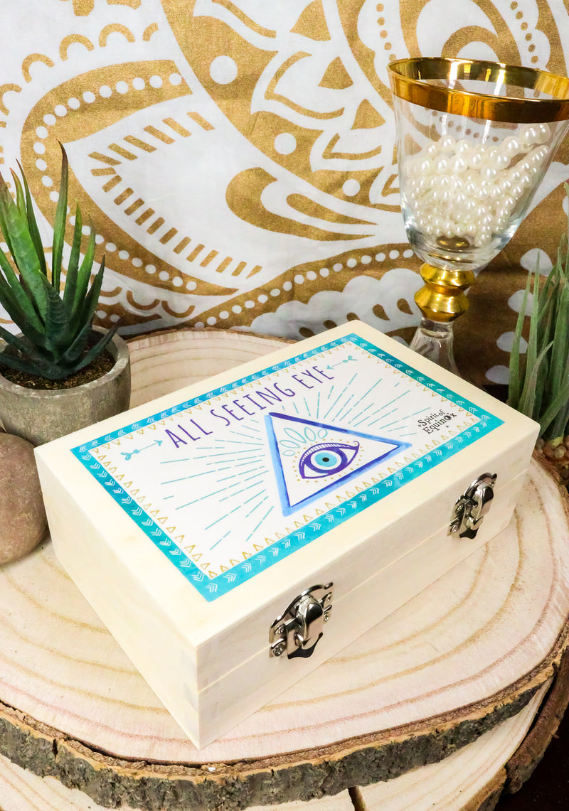 Ebros Illuminati Eye Of Providence Decorative Wooden Box W/ 48 Glass All Seeing Eyes