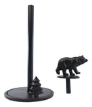 Ebros Rustic Forest Black Bear W/ Pine Tree Cast Iron Paper Towel Holder