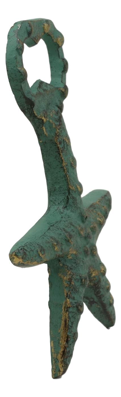 Ebros Rustic Vintage Verdigris Green Cast Iron Metal Nautical Coastal Sea Star Starfish Soda Beer Bottle Cap Opener 5.5" High Tide Beach Coral Echinoderms Party Hosting Decor Accent Accessory (4)