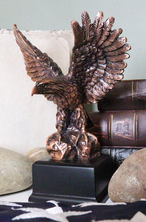 Patriotic Flight Bald Eagle On Rock Stretching Out Wings Figurine With Base
