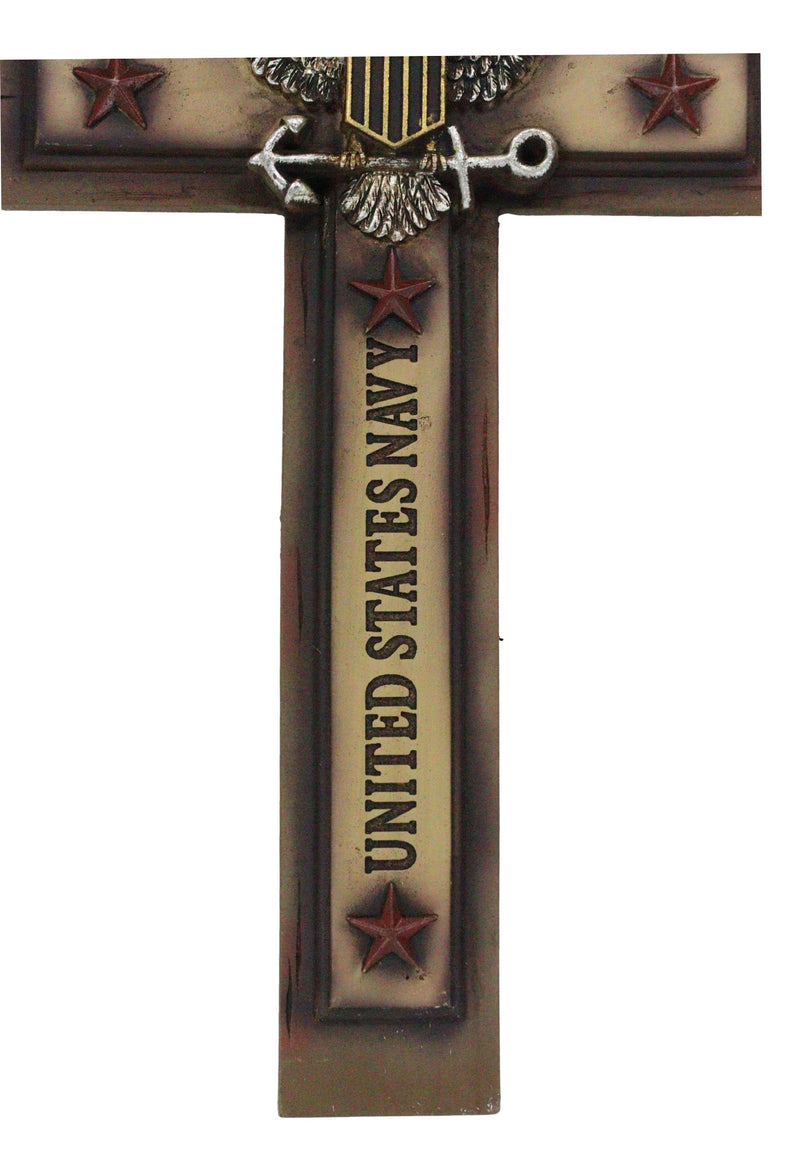 Western Rustic United States Navy with Eagle and Anchor Emblem Wall Cross Plaque