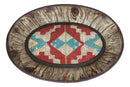 Rustic Western Turquoise Aztec Pattern Faux Wood Organizer Bowl Tray Basket