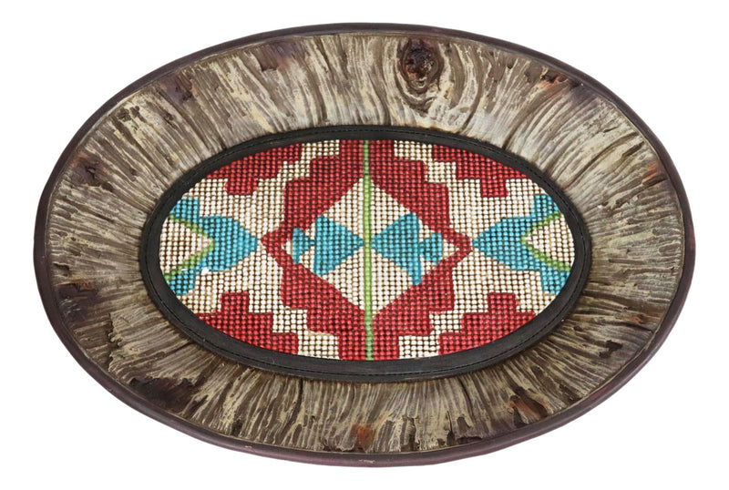 Rustic Western Turquoise Aztec Pattern Faux Wood Organizer Bowl Tray Basket