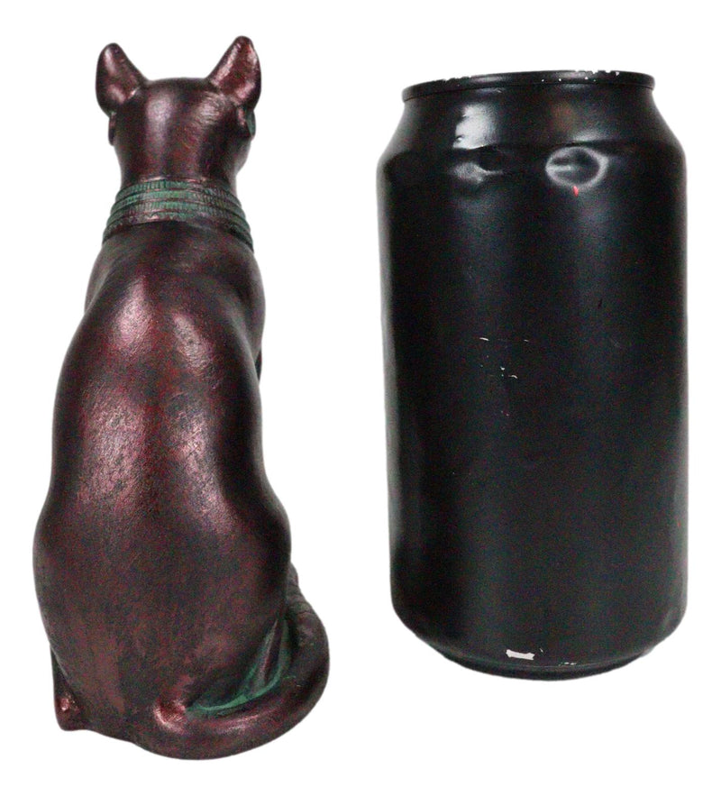 Egyptian Goddess Bastet Cat Sitting Figurine In Rustic Aged Bronze Patina Finish