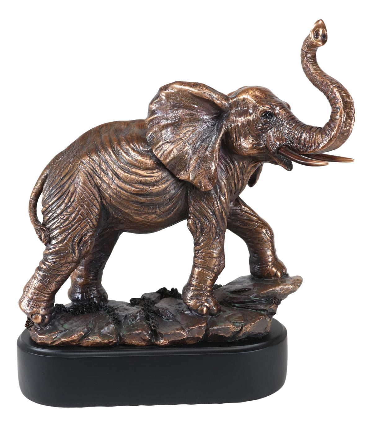 Ebros Large African Long Tusked Elephant Marching W/ Trunk Raised Statue W/ Base - Ebros Gift