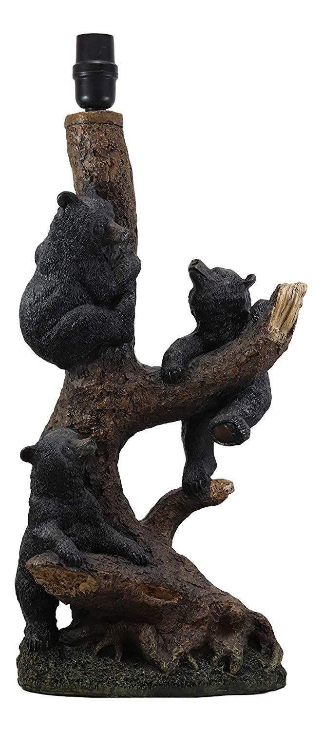 Ebros Whimsical 3 Adventurous Black Bear Cubs Climbing Stunted Tree Table Lamp