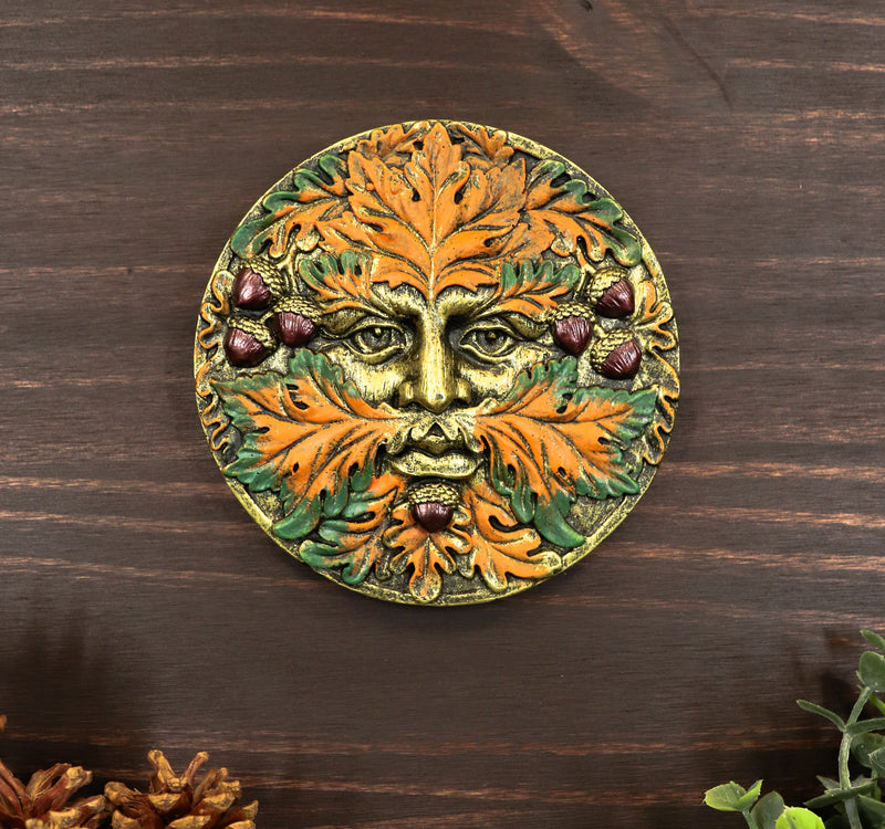 Ebros The Horned God Autumn Fall Season Round Greenman Wall Decor Plaque 5.25" Diameter Wiccan Face of Pan Deity Decorative Sculpture …