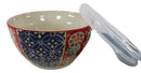 Ebros Set of 2 Ceramic Blue Red Floral Patterns Portion Meal Bowls 3 Cups Airtight Lid