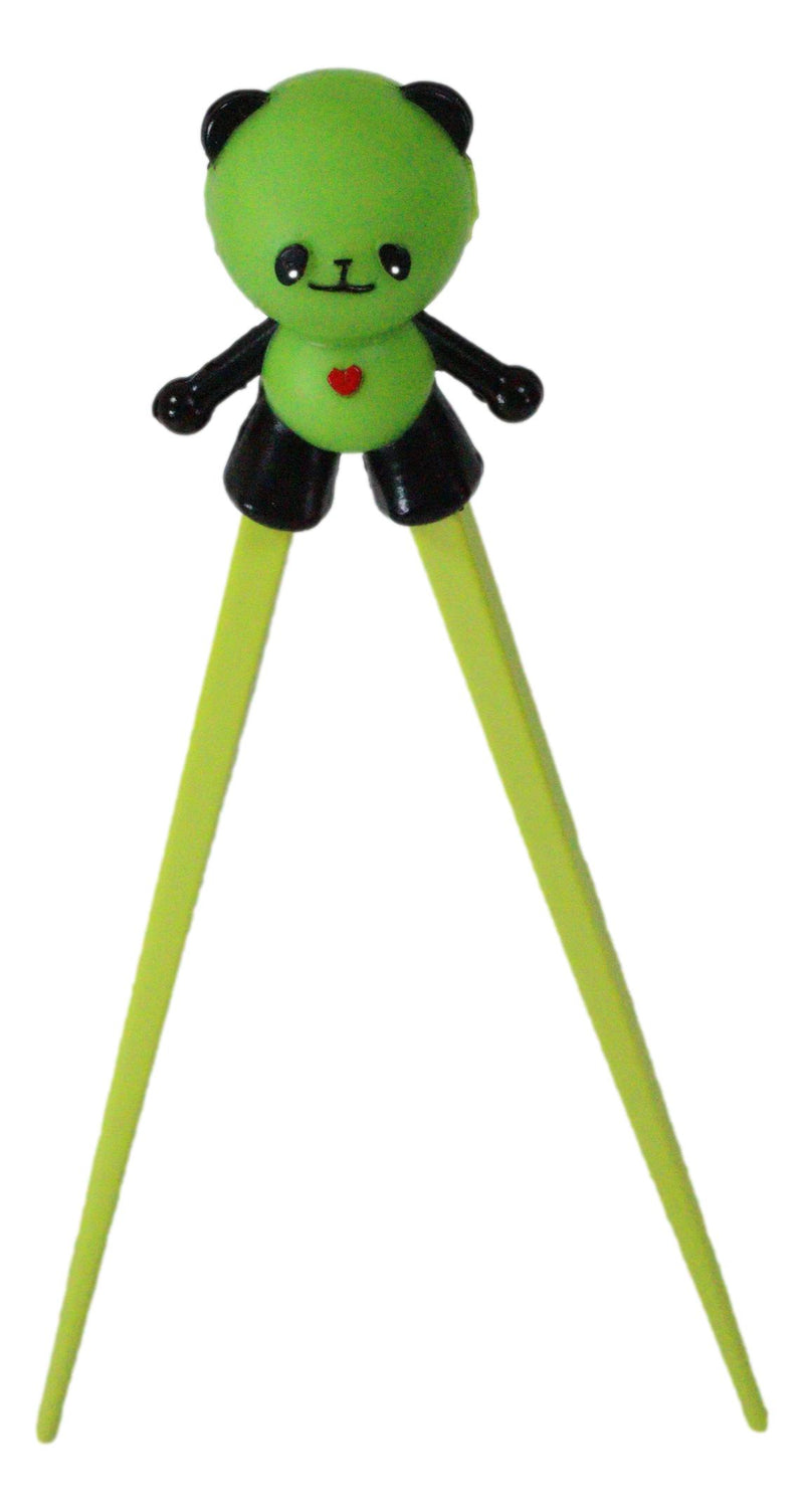Green Love Panda Bear Reusable Training Chopsticks Set With Silicone Helper