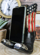 Rustic Western USA Flag Cowboy Boot Figurine Cell Phone Book Holder Easel Stand