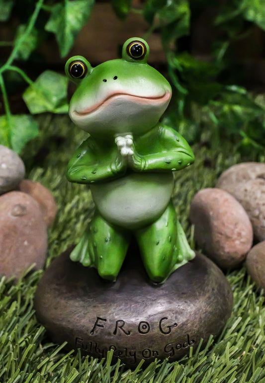 Frog Leap Of Faith Starts With Prayer On Both Knees Figurine Inspirational Decor - Ebros Gift