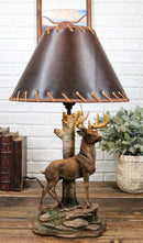 Rustic Country Grand Elk Stag Deer By Birch Tree Desktop Table Lamp With Shade