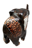 Balinese Wood Handicrafts Jungle Elephant With Eggskin Shells Figurine 10"H