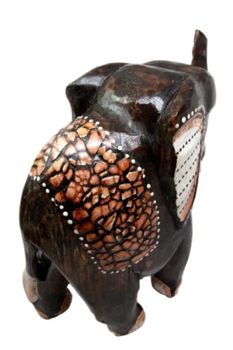Balinese Wood Handicrafts Jungle Elephant With Eggskin Shells Figurine 10"H
