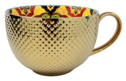 Ebros Set Of Two Large Luxury Gold Plated Beverage Tea Coffee Mug 28 Fluid Ounces Dishwasher Safe Cup 7"Wide (Orange Pea Pods)
