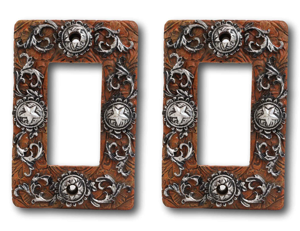 Set of 2 Western Stars And Lace Scroll Art Wall Single Gang Rocker Switch Plates