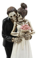 Day Of The Dead Skeleton Bride And Groom Posing For Photo Cake Topper Figurine