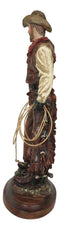 Western Full Outfit Cowboy Holding Cattle Lasso Ropes Statue 15.5"H