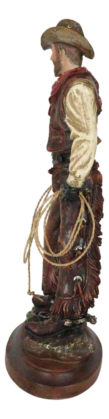 Western Full Outfit Cowboy Holding Cattle Lasso Ropes Statue 15.5"H