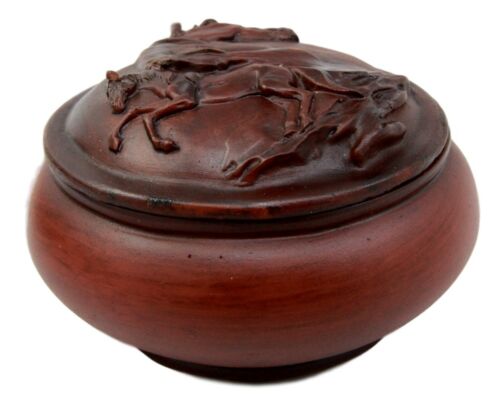 Ebros Gift Faux Wood Resin Wildlife Stallion Horse Galloping Rounded Jewelry Trinket Decorative Box Figurine 4.5" D As Rustic Decor Accessory Storage Sculptural Art for Ranch Or Farm Lovers