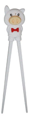 White Porky Pig Reusable Training Chopsticks Set With Silicone Helper BPA Free