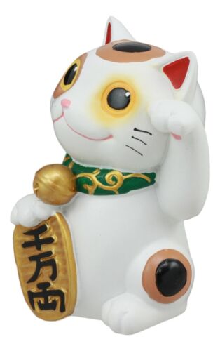 Ebros Japanese Luck And Fortune Charm White Beckoning Cat Maneki Neko Statue 4"Tall Tabletop Collectible Figurine - Ebros Gift